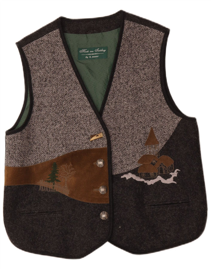 Vintage Damen Grafische Weste IT 42 Mittelgraue Colourblock-Wolle
