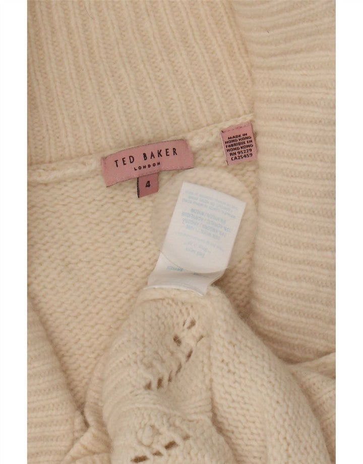 Ted Baker Damen Wickel-Strickjacke, Größe 4, große beige Wolle