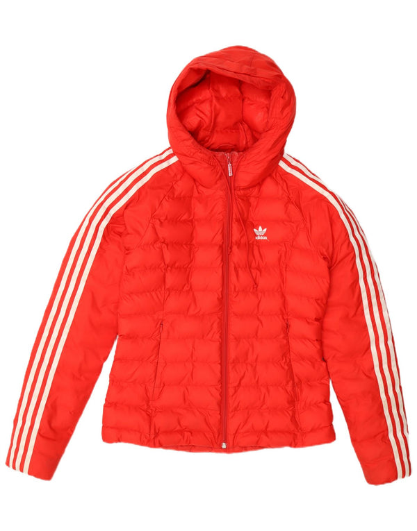 Adidas Damen Kapuzenjacke gepolstert UK 8 Small Orange Nylon