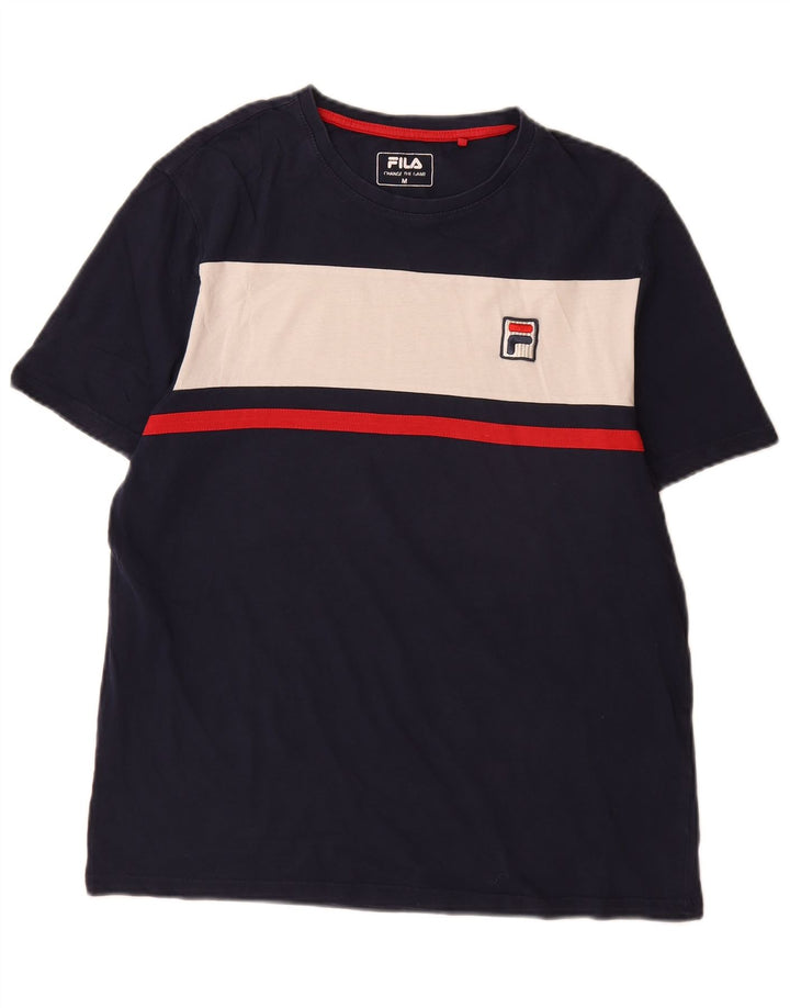 Fila Herren-T-Shirt-Oberteil, mittelgroß, marineblau, Colourblock-Baumwolle