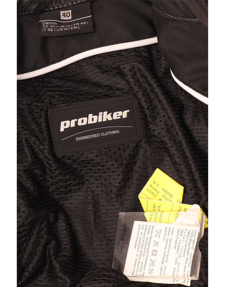 Probiker Womens Graphic Leder Racer Jacke UK 14 Large Schwarz