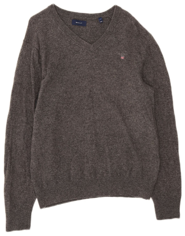 Gant Damen-Pullover mit V-Ausschnitt, UK 16, Größe L, graue Wolle