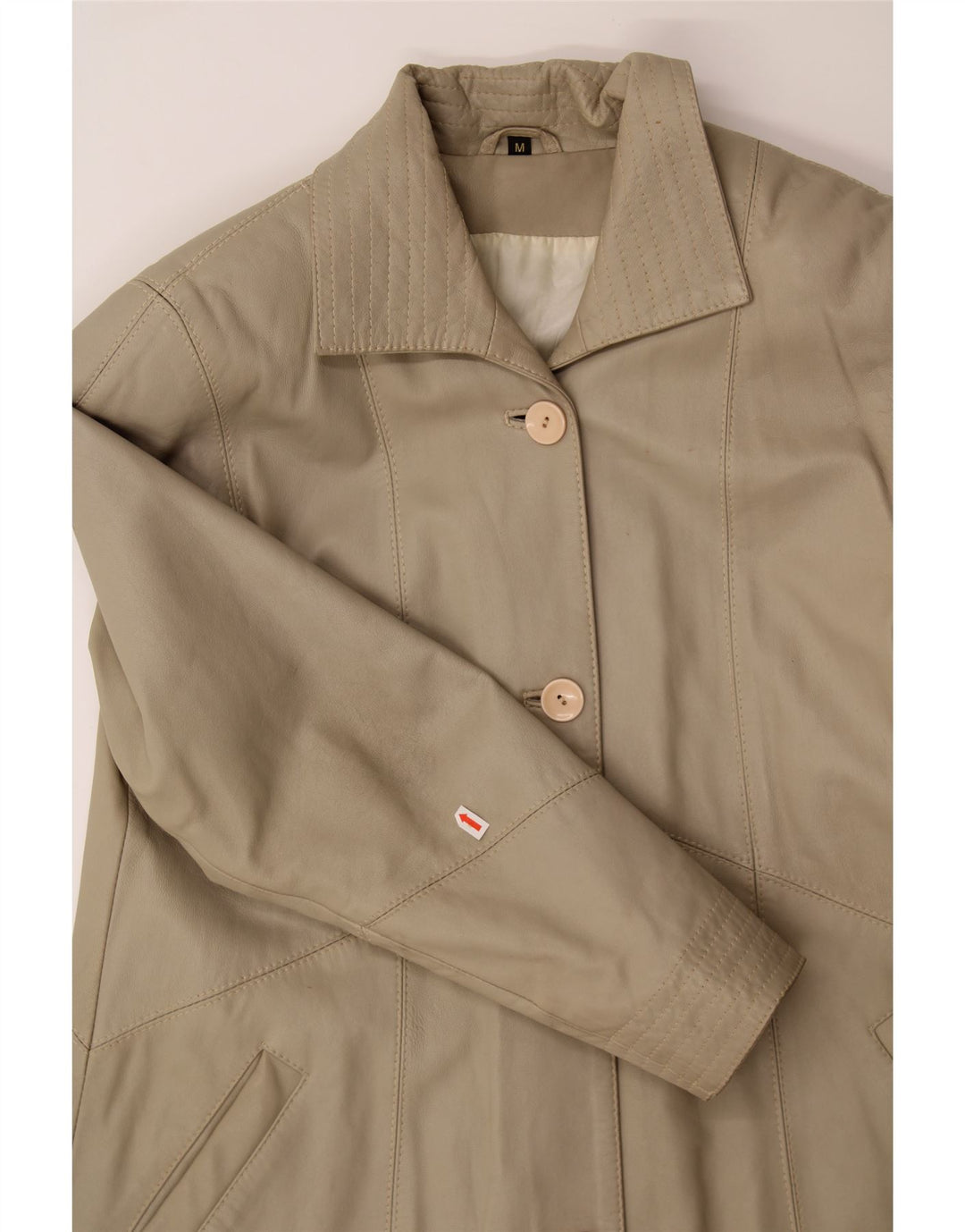 VINTAGE Womens Leather Coat UK 14 Medium Beige Leather Vintage Vintage and Second-Hand Vintage from Messina Hembry 