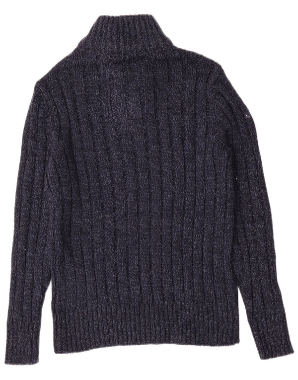 Superdry Herren Slim Fit Pullover mit Reißverschluss am Hals, Mittelblau meliert