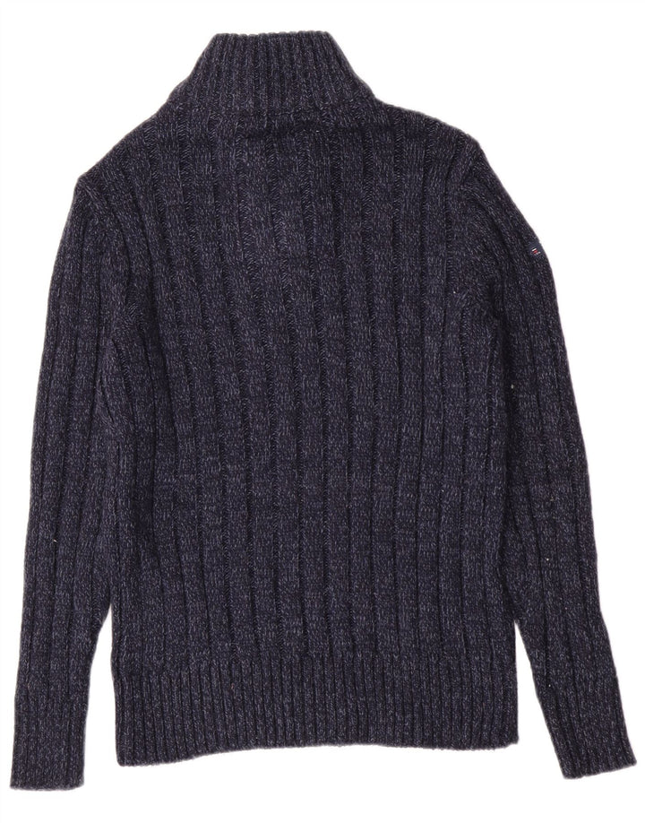 Superdry Herren Slim Fit Pullover mit Reißverschluss am Hals, Mittelblau meliert