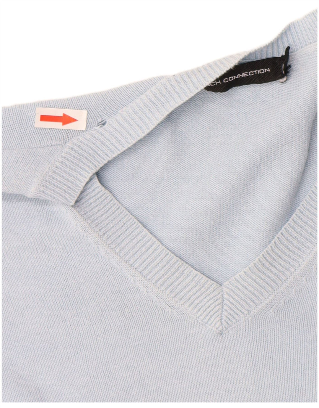 French Connection Damen-Pullover mit V-Ausschnitt, UK 14, mittelblaue Baumwolle