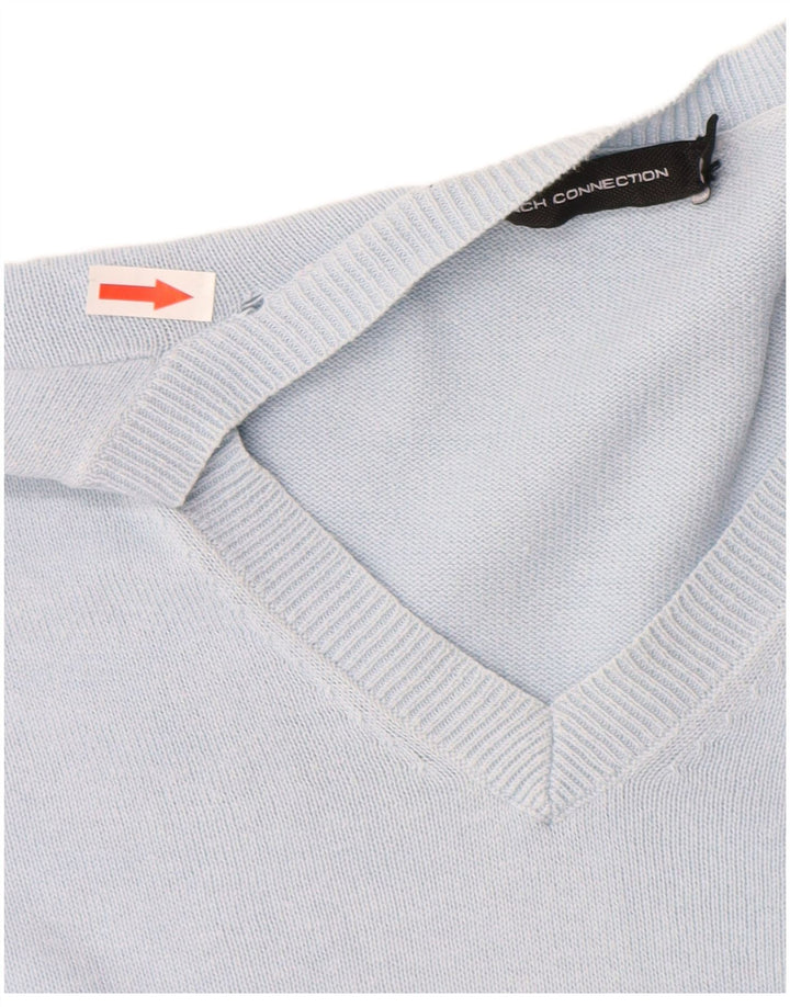 French Connection Damen-Pullover mit V-Ausschnitt, UK 14, mittelblaue Baumwolle