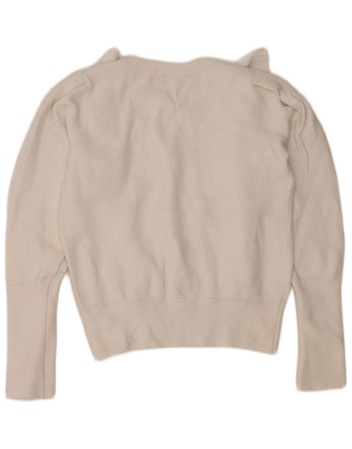 Zara Damen-Pullover, bauchfrei, Rüschen vorne, Rundhalsausschnitt, Größe 44, Weiß