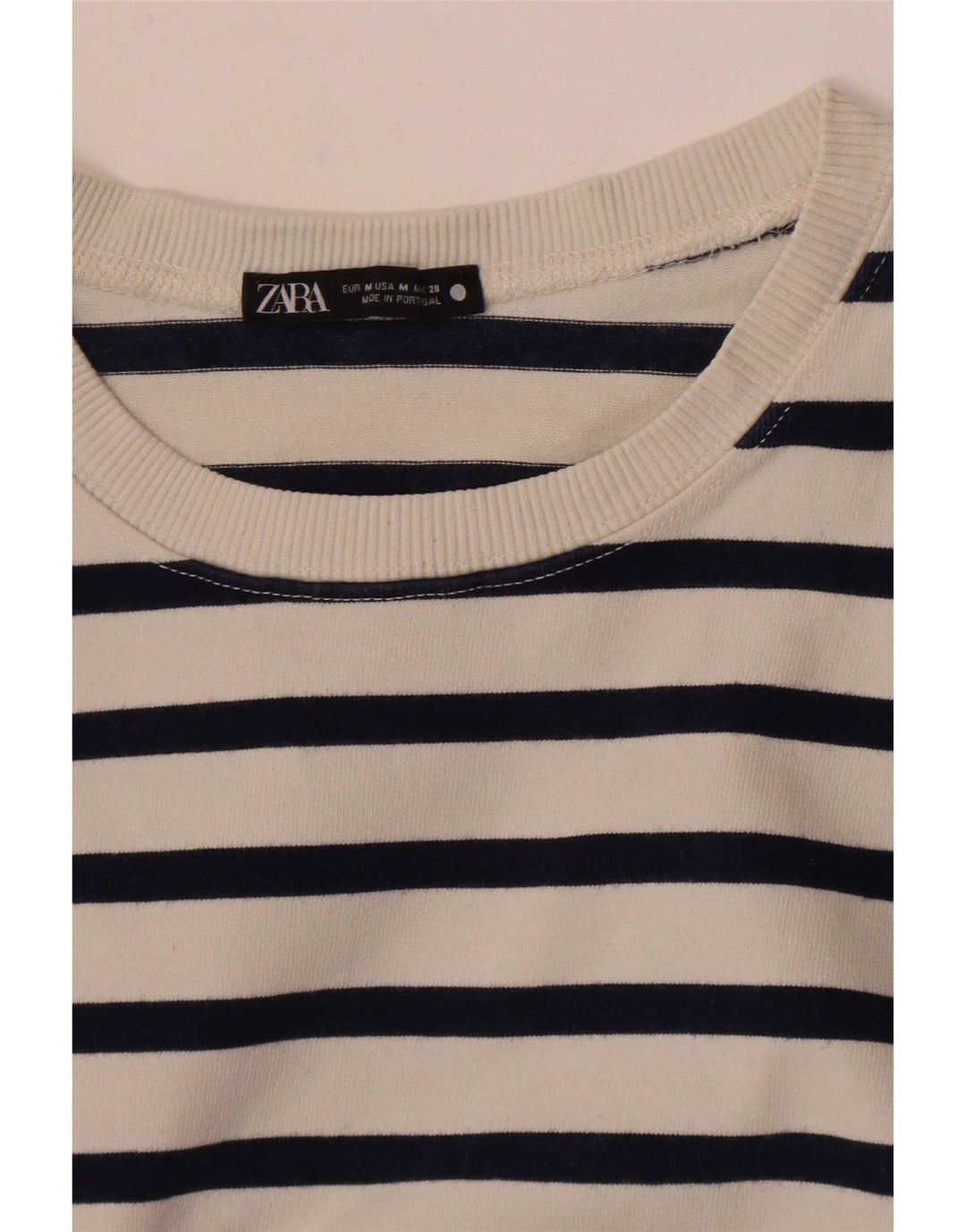 Zara Damen Top Langarm UK 14 Mittelweiß gestreift