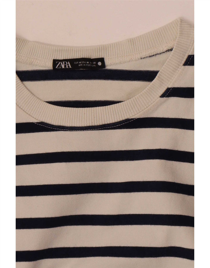 Zara Damen Top Langarm UK 14 Mittelweiß gestreift