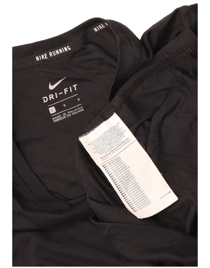 Nike Damen Dri Fit Lauf-T-Shirt-Oberteil UK 16 Large Schwarz Polyester
