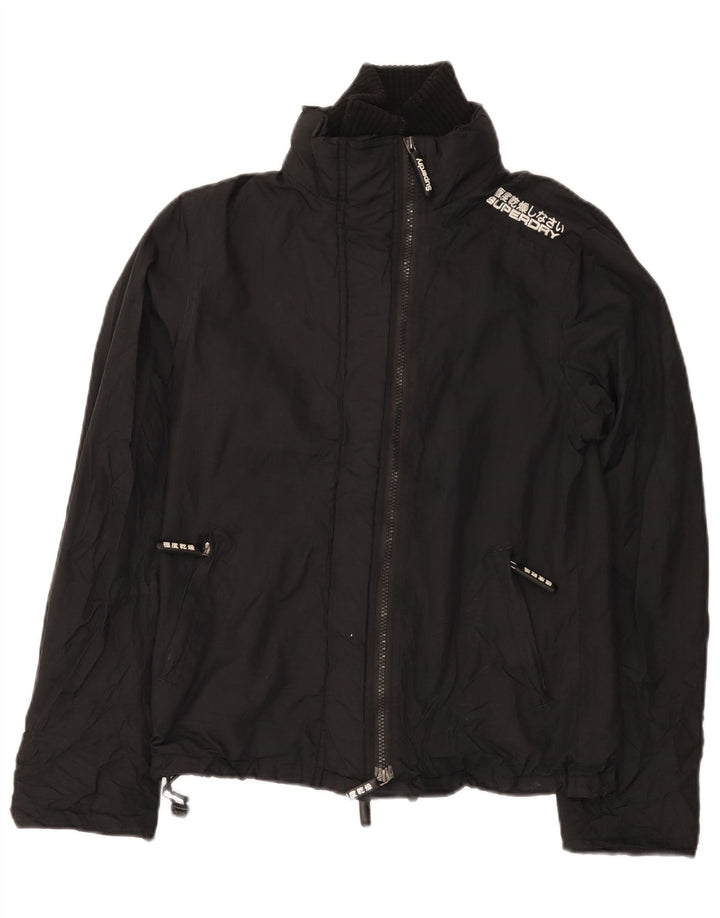 Superdry Mädchen-Regenjacke mit Grafik, 11–12 Jahre, Größe L, schwarzes Nylon