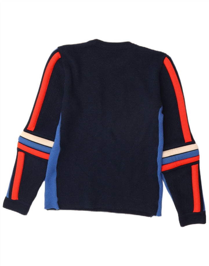 Vintage Herren Pullover mit Rundhalsausschnitt IT 48 Medium Navy Blue Colourblock