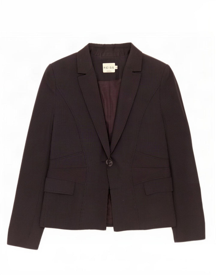 Reiss Damen-Blazer mit 1 Knopf, Gr. 8, Schwarz, Nadelstreifen-Viskose