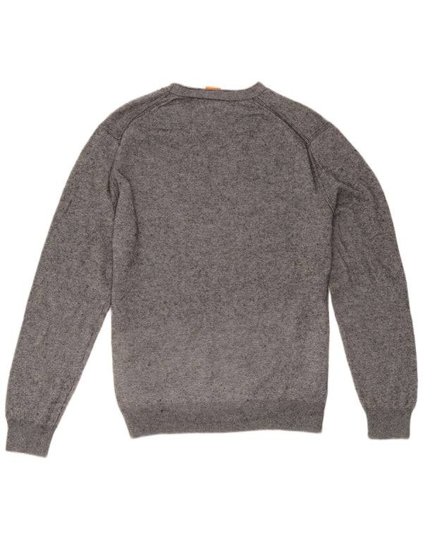 Hugo Boss Herren-Pullover mit Rundhalsausschnitt, XL, grau gefleckte Baumwolle