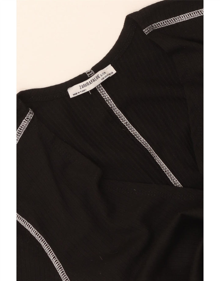 Zara Damen Crop Bluse Top UK 8 Small Schwarz