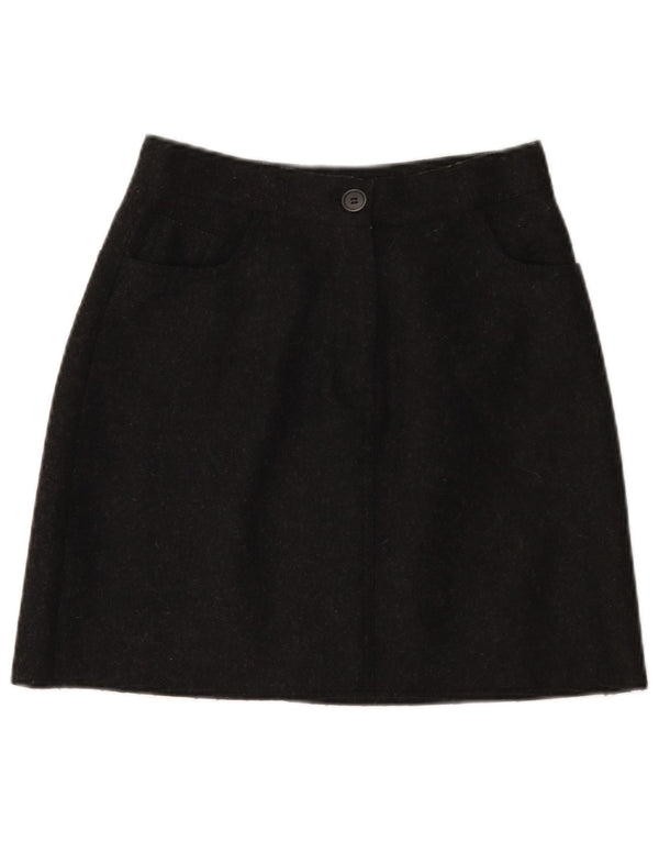 VINTAGE Damen A-Linienrock IT 42 Medium W26 Schwarze Wolle