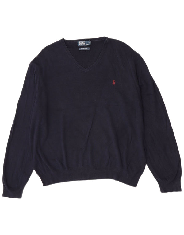 Polo Ralph Lauren Herren-Pullover mit V-Ausschnitt, 2XL, Marineblau, Baumwolle