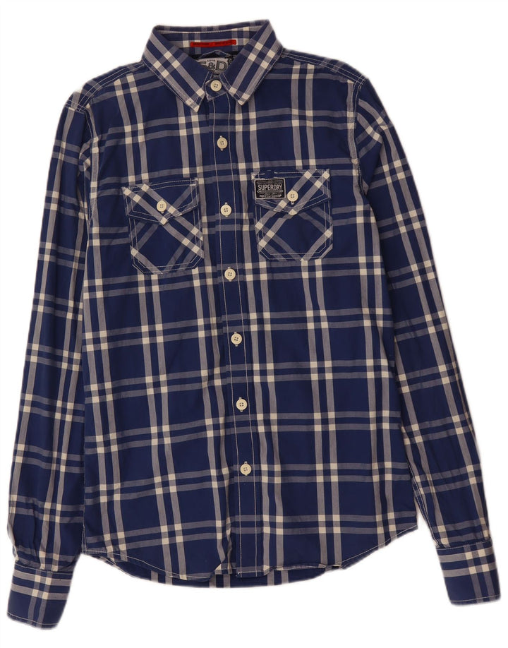 SUPERDRY Herrenhemd aus mittelblauer karierter Baumwolle