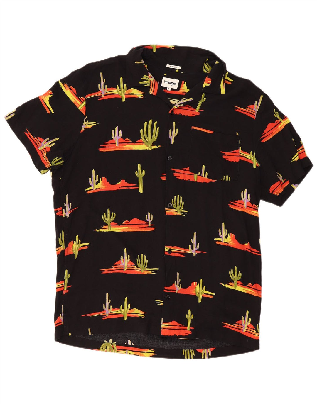 WRANGLER Herren-Hemd, normal, abstraktes Muster, kurzärmlig, Größe L, Schwarz