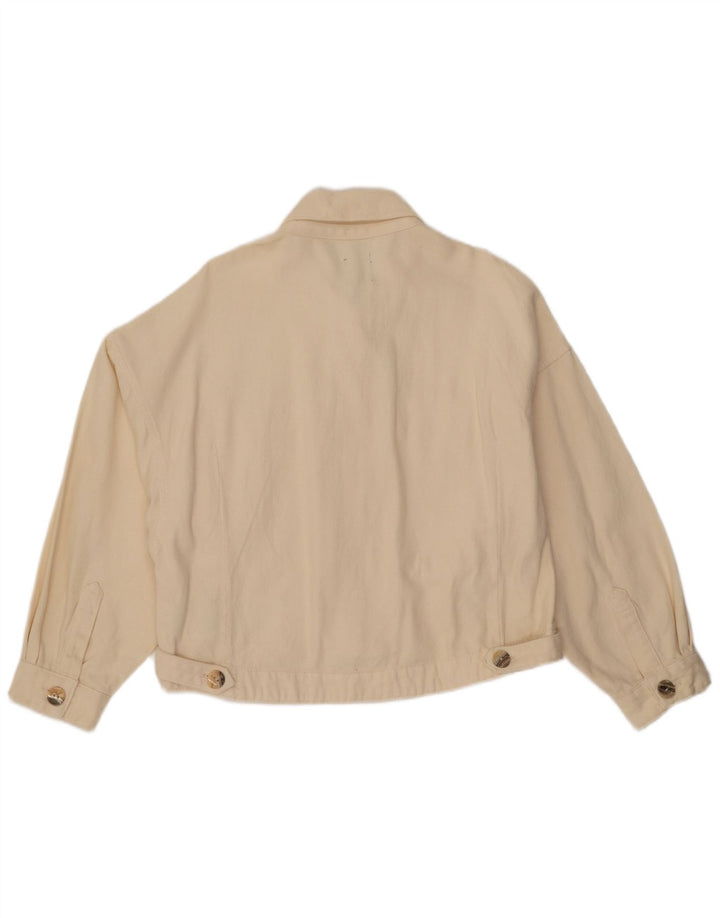 Zara Damen Crop Übergroße Jeansjacke UK 16 Large Off White Baumwolle