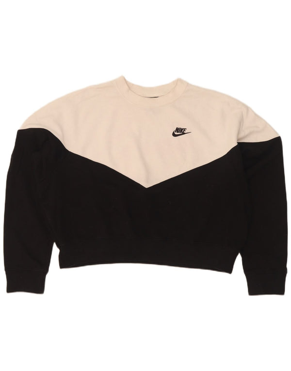 Nike Womens Crop Oversized Sweatshirt Pullover UK 18 XL Schwarz Colourblock