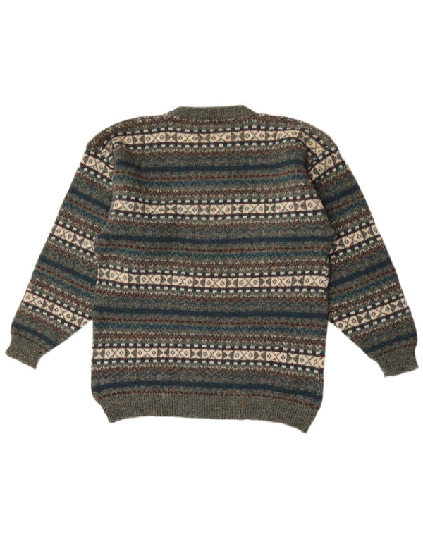 Antartex Herren-Pullover mit Rundhalsausschnitt, XL, grüne Fair-Isle-Wolle