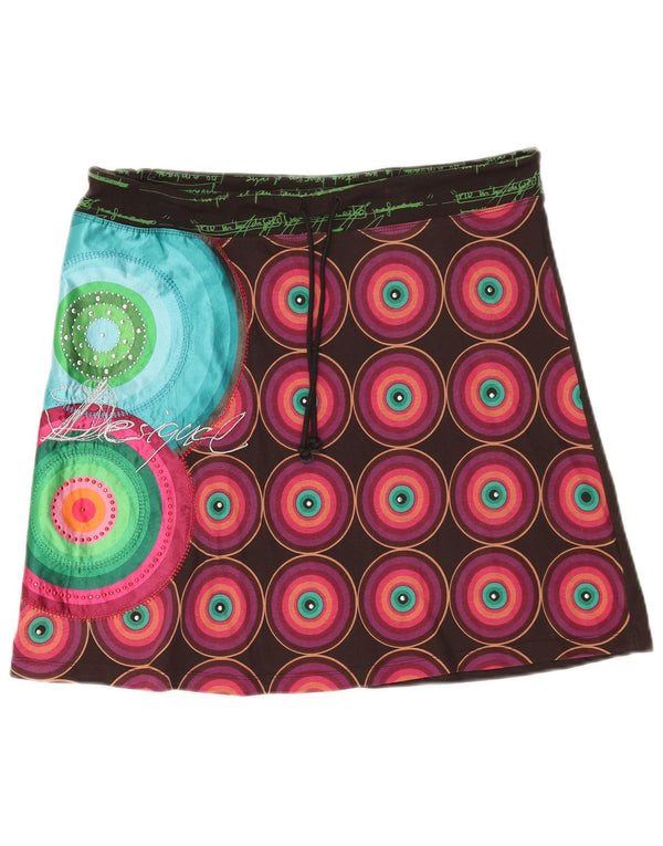 Desigual Damen grafischer A-Linien-Rock XL W36 schwarze geometrische Baumwolle