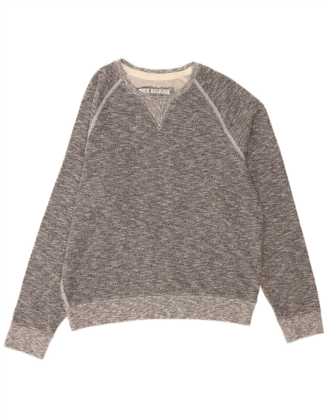 True Religion Herren-Sweatshirt-Pullover XL aus grau gefleckter Baumwolle