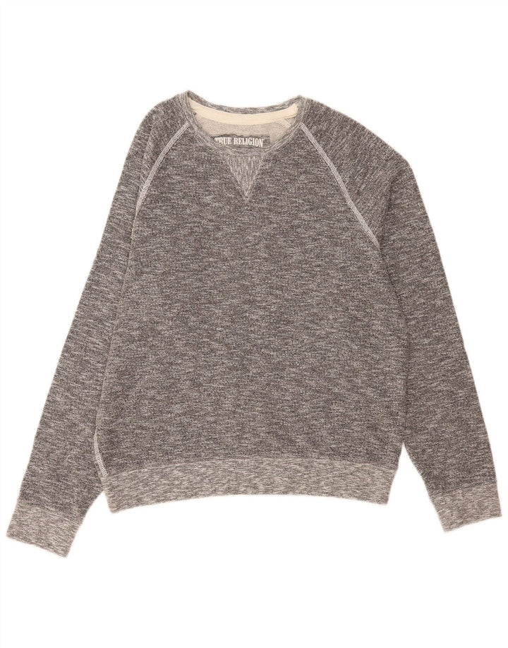 True Religion Herren-Sweatshirt-Pullover XL aus grau gefleckter Baumwolle