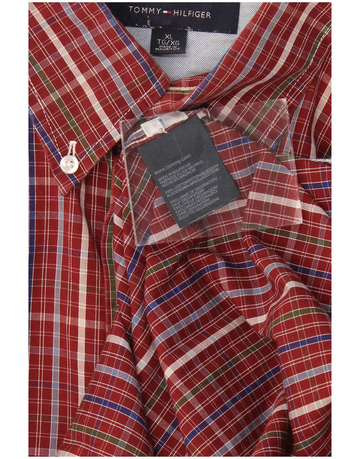 TOMMY HILFIGER Mens Shirt XL Burgundy Check Cotton