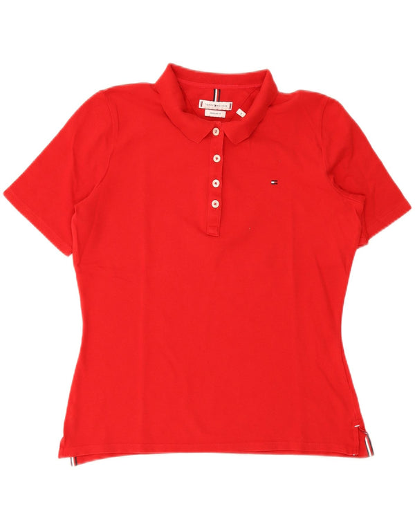 Tommy Hilfiger Damen-Poloshirt mit normaler Passform, UK 12, mittelrot