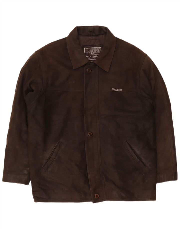 Marlboro Classics Herren-Lederjacke mit normaler Passform, Größe 40, Braun, Klassisch