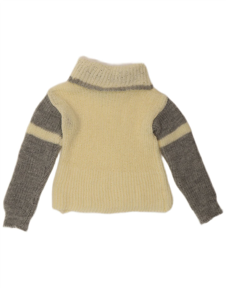 VINTAGE Rollkragenpullover für Damen, Gr. 10, Größe S, gebrochenes Weiß, Farbblock