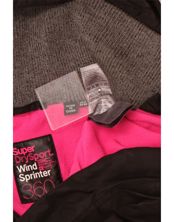 SUPERDRY Anorakjacke mit grafischer Kapuze für Damen, UK 8, Größe S, schwarzes Nylon