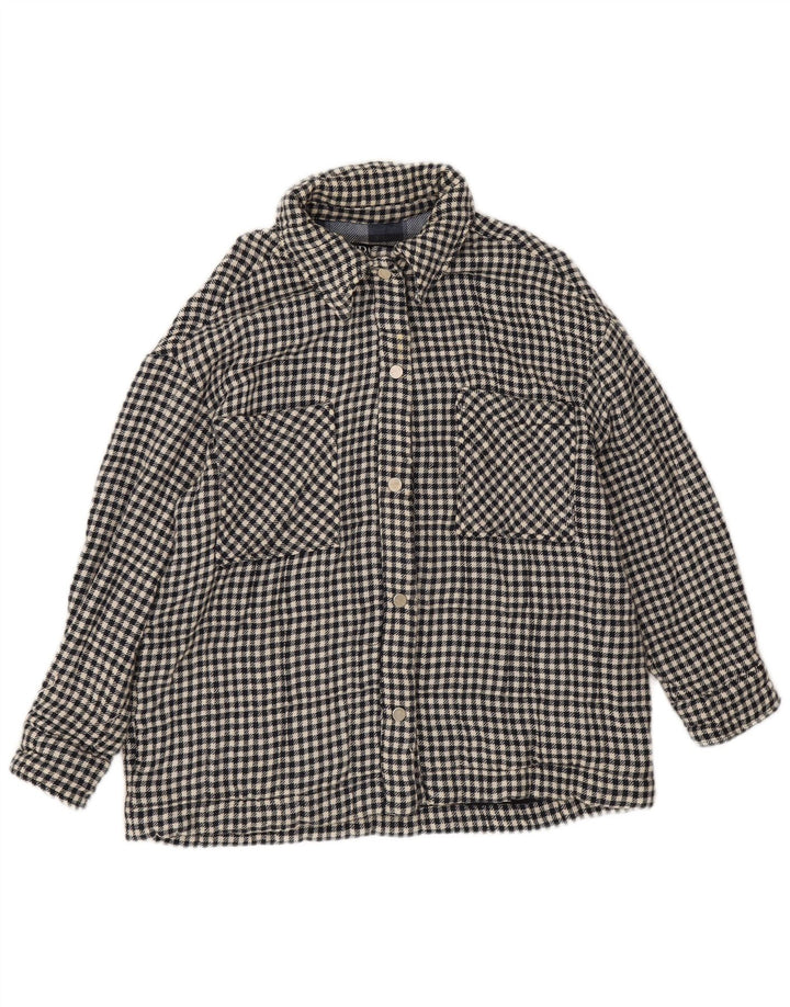 Zara Damen Bomberjacke UK 14 Mittelschwarze Hahnentritt-Baumwolle