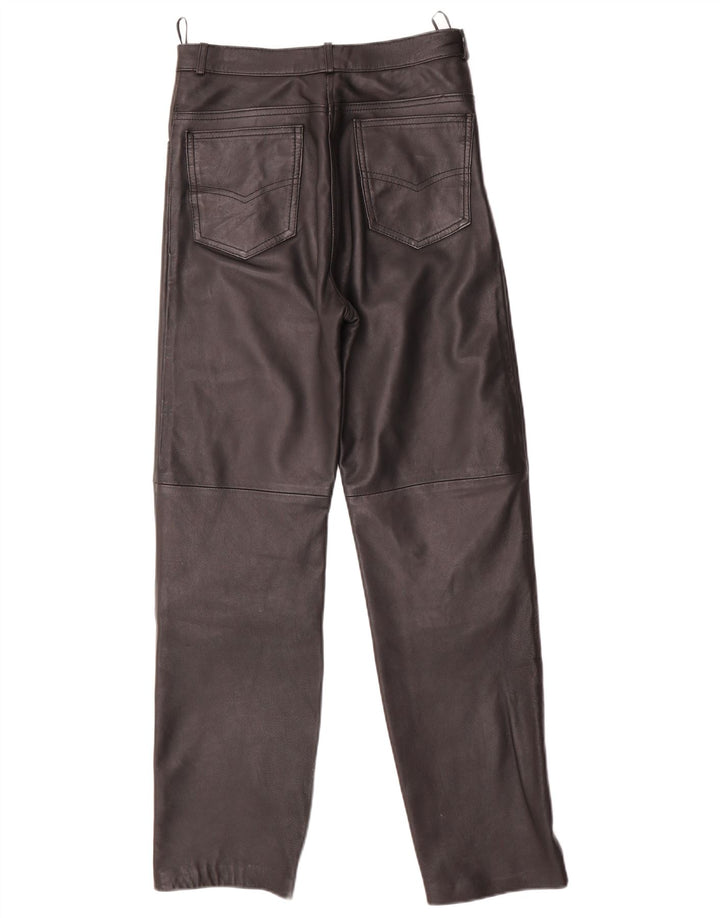 VINTAGE Gerade Damenhose EU 40 Mittel W28 L29 Schwarzes Leder