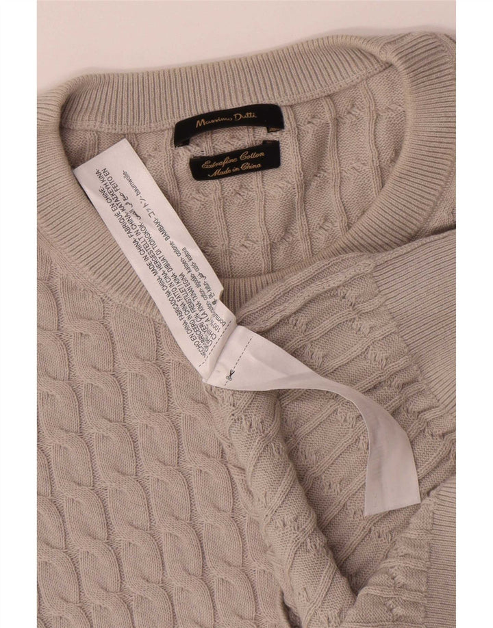Massimo Dutti Herren-Pullover mit Rundhalsausschnitt, mittelgraue Baumwolle