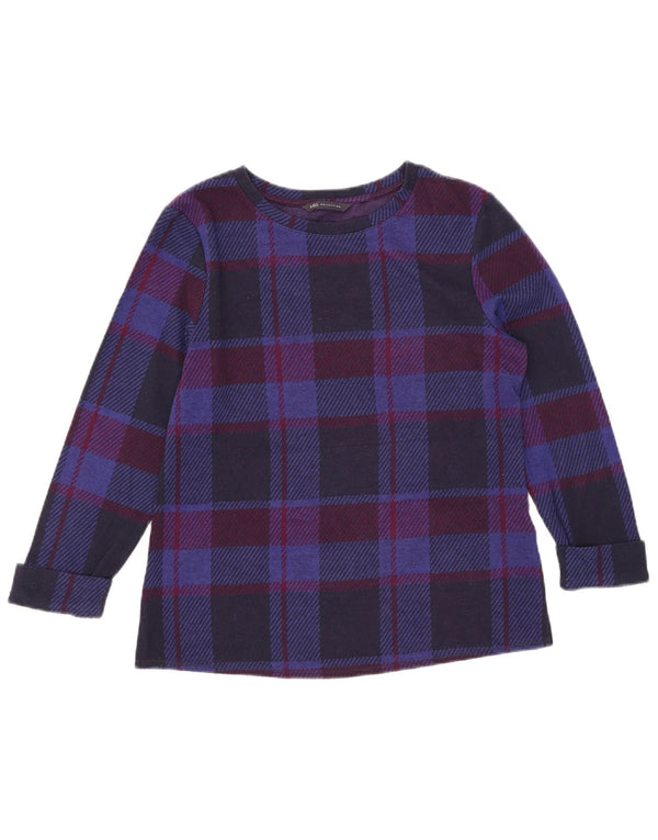 Marks & Spencer Womens Top 3/4 Sleeve UK 10 Small Navy Blue Check