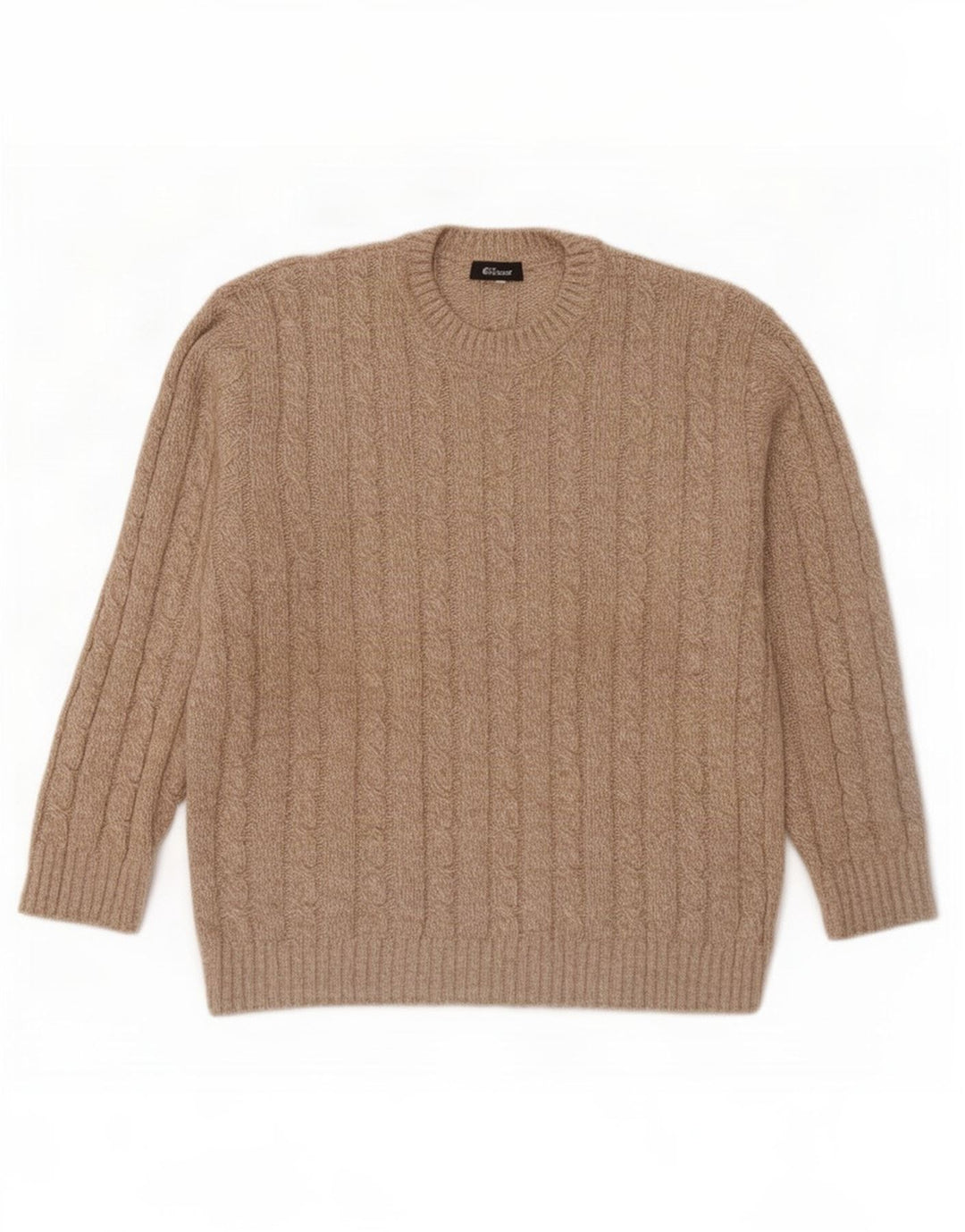 Lebole Herren-Pullover mit Rundhalsausschnitt, IT 50, mittelbeige gesprenkelte Wolle