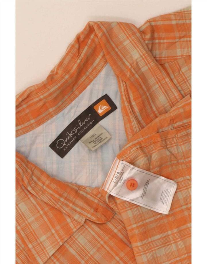 Quiksilver Herren Kurzarmhemd Large Orange Check Rayon