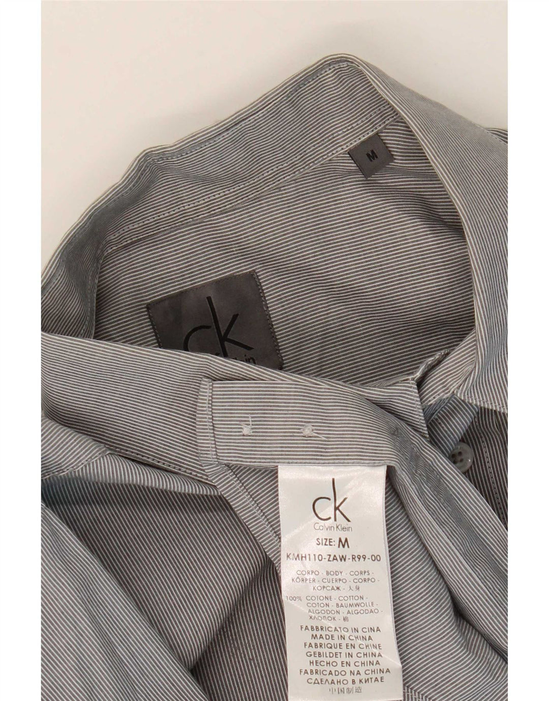 Calvin Klein Herren-Slim-Fit-Hemd aus mittelgrauer Nadelstreifen-Baumwolle