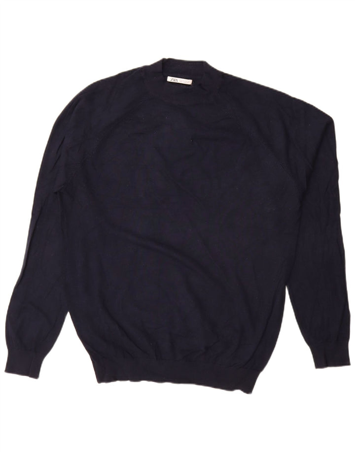 Zara Herren-Pullover mit Rundhalsausschnitt, mittlere marineblaue Viskose