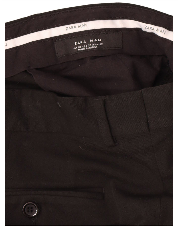 Gerade Anzughose für Herren von Zara, EU 42, Größe L, W34, L34, Schwarz, Polyester