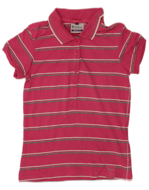 Champion Damen Heritage Fit Poloshirt UK 14 Mittelrosa gestreift aus Baumwolle