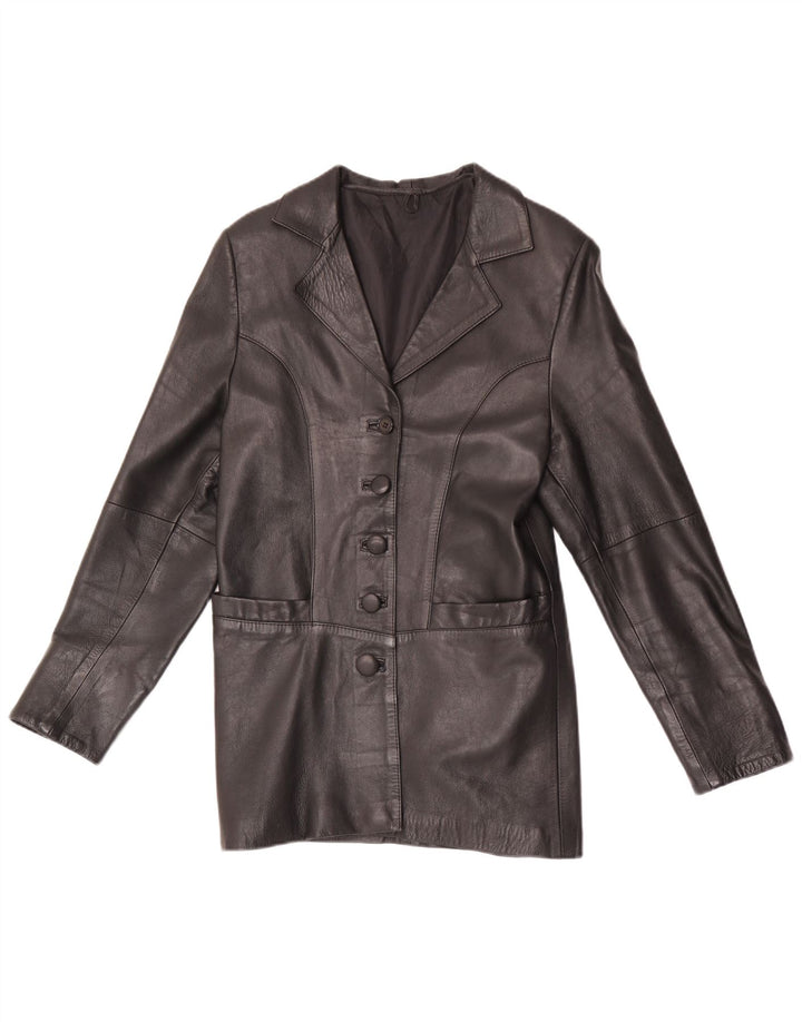 Vintage Damen 5 Knopf Leder Blazer Jacke UK 8 Small Schwarz