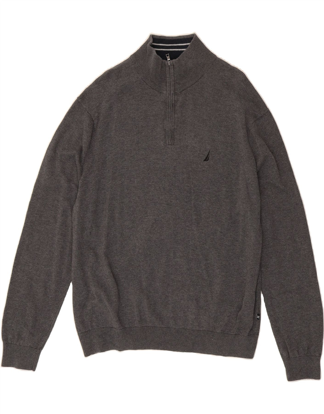 NAUTICA Mens Zip Neck Jumper Sweater Large Grey Cotton Vintage Nautica and Second-Hand Nautica from Messina Hembry 
