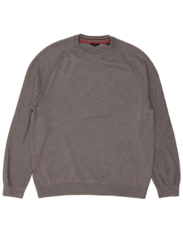 Ted Baker Herren-Pullover mit Rundhalsausschnitt, Größe 4, groß, graues Polyester