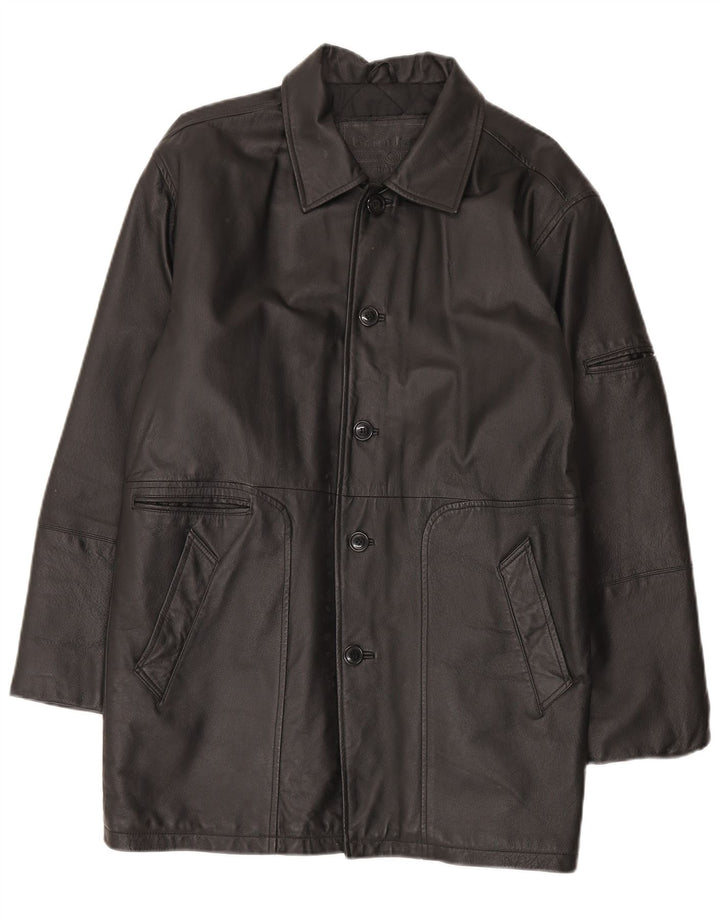 Union River Herren-Ledermantel, Größe 41/43, großes schwarzes Leder