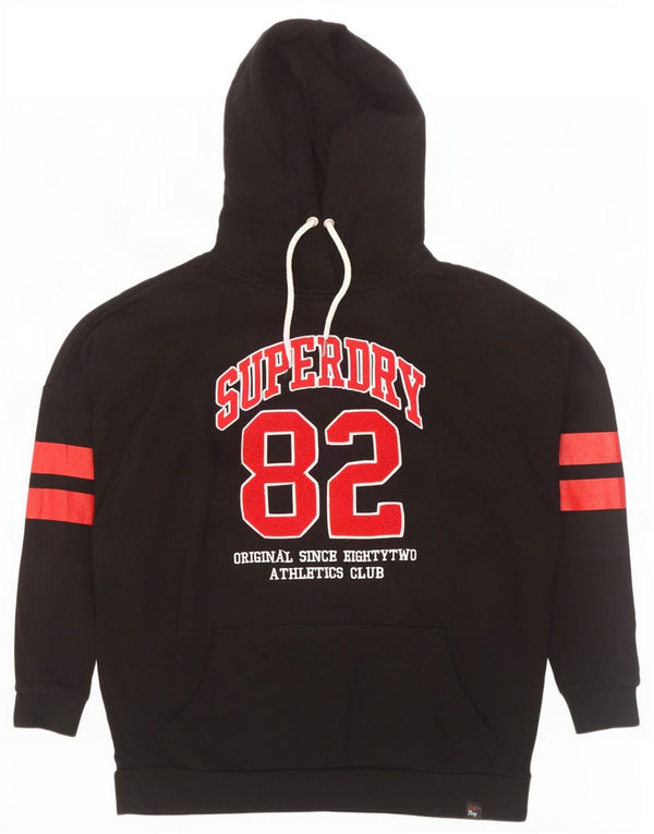 Superdry Herren-Kapuzenpullover mit Grafik, lockerer Passform, groß, aus schwarzer Baumwolle